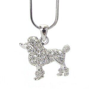18K White Gold Plated CZ Stone Poodle Pendant Necklace NEW